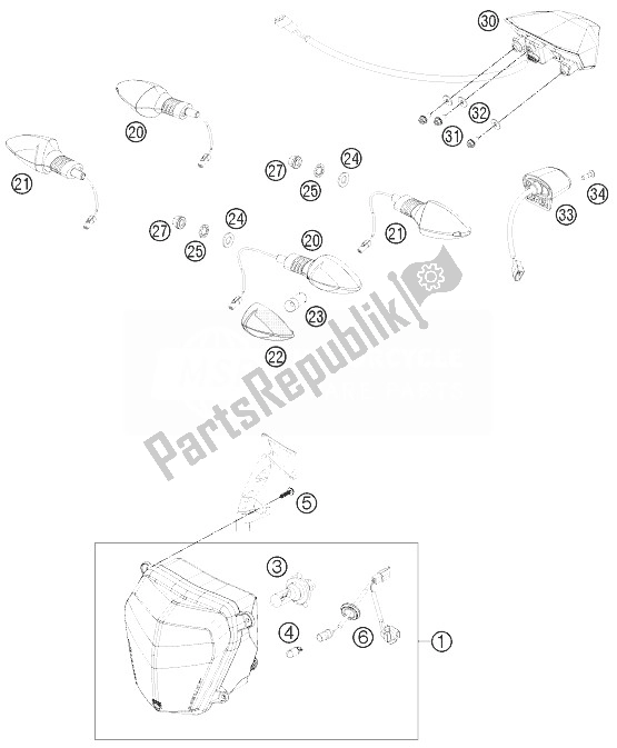 All parts for the Lighting System of the KTM 690 Duke White ABS Australia 2014