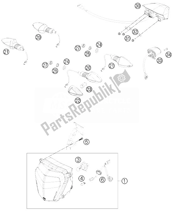 All parts for the Lighting System of the KTM 690 Duke White ABS Europe 2014