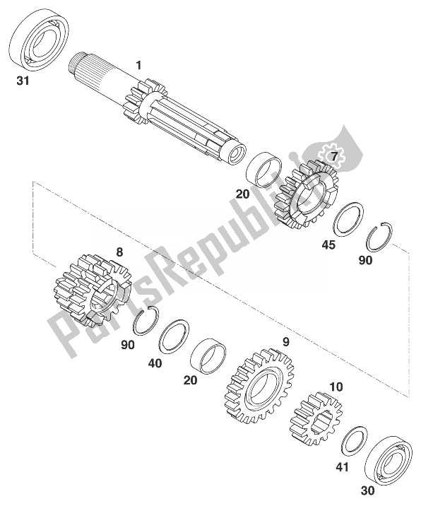 Toutes les pièces pour le Boîte De Vitesses I 125 / 200'98 du KTM 200 EXC USA 1998