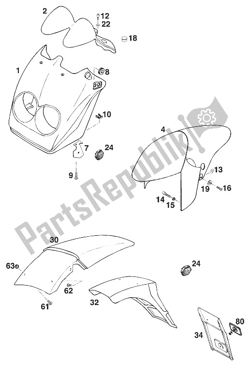 Wszystkie części do B? Otniki, Os? Ona Lampy Czo? Owej ?? D? O '97 KTM 125 Sting 100 97 Europe 1997