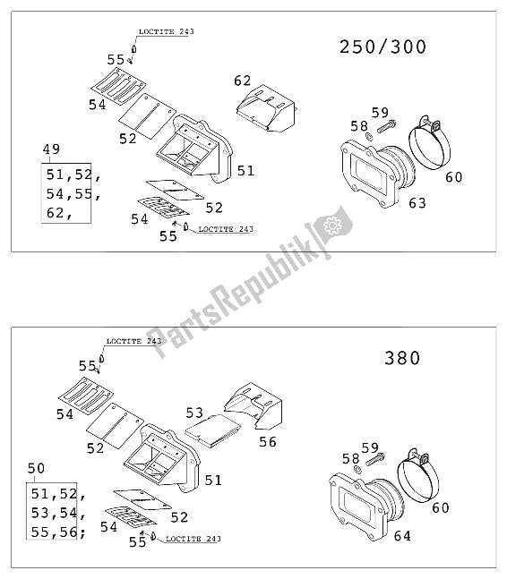 Tutte le parti per il Scatola Valvole Lamellare Kpl. 250/300/38 del KTM 300 EXC USA 2001