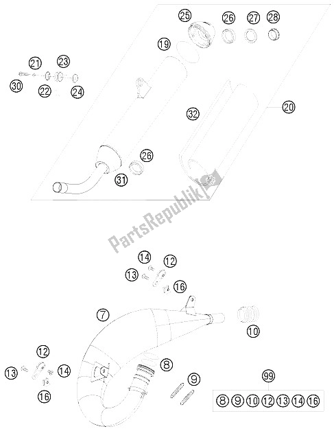 Toutes les pièces pour le Système D'échappement du KTM 125 SX Europe 2008