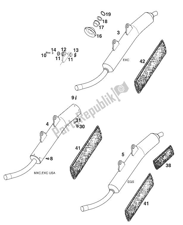 Tutte le parti per il Silenziatore 200 '98 del KTM 200 EXC Jackpiner 97 USA 1997
