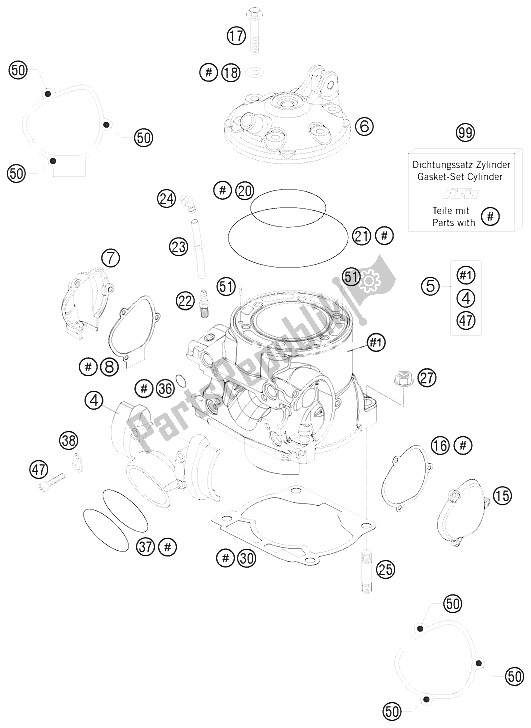 All parts for the Cylinder, Cylinder Head of the KTM 250 EXC Europe 2008