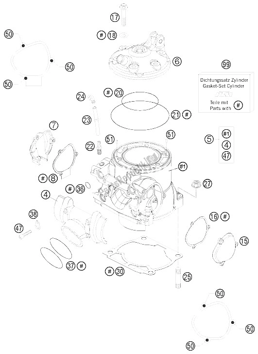 All parts for the Cylinder, Cylinder Head of the KTM 250 EXC SIX Days Europe 2009