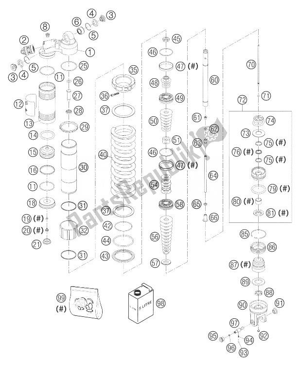 Tutte le parti per il Ammortizzatore Smontato del KTM 250 EXC Racing Australia 2004