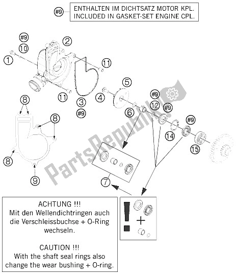 All parts for the Water Pump of the KTM 1190 RC8 R Black Europe 2011