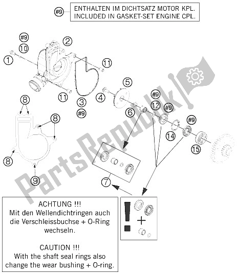 All parts for the Water Pump of the KTM 1190 RC8 R Black USA 2012