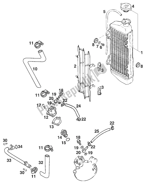 Toutes les pièces pour le Radiateur - Durite De Radiateur Euro 125 '96 du KTM 125 LC2 80 Orange Europe 1997