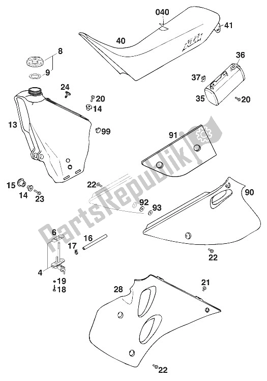 Tutte le parti per il Serbatoio - Sedile - Coperchio Euro125'96 del KTM 125 LC2 80 Orange BRD Europe 1996