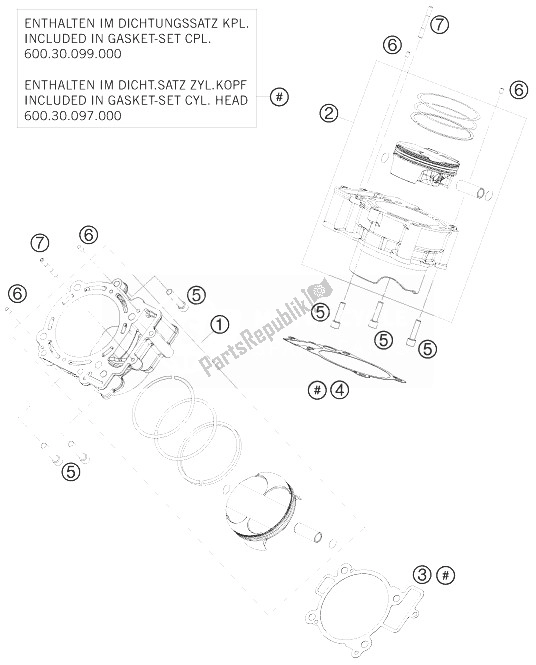 All parts for the Cylinder of the KTM 990 Super Duke Olive ME France 2010