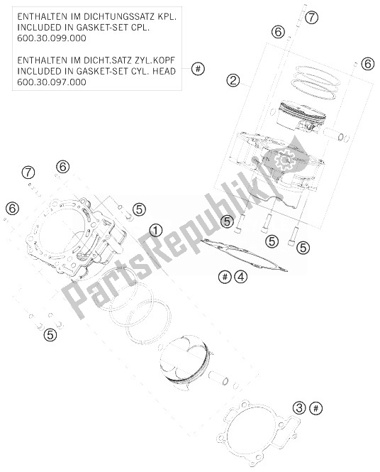 All parts for the Cylinder of the KTM 990 Super Duke Orange France 2010