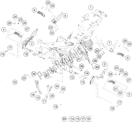 All parts for the Frame of the KTM 390 Duke BL ABS CKD 15 Brazil 2015