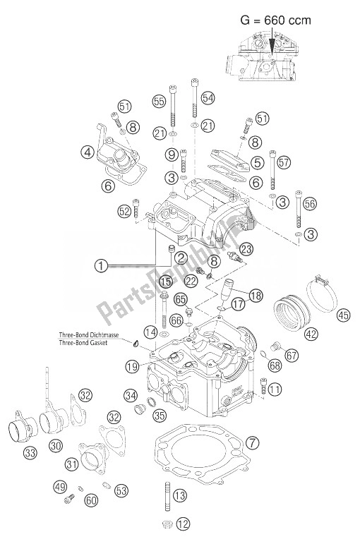 Toutes les pièces pour le Culasse 660 Smc du KTM 660 SMC Europe 2004