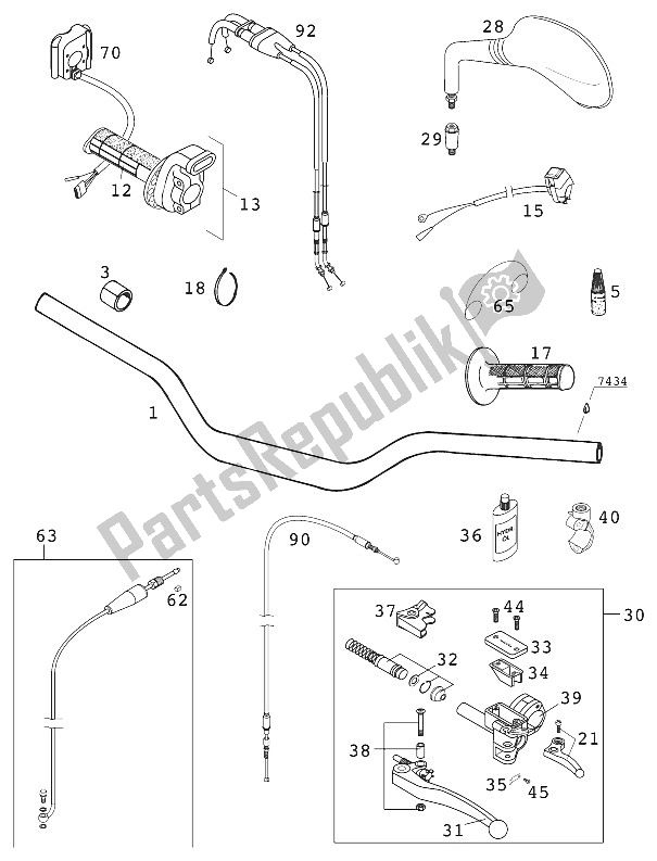 All parts for the Handle Bar - Controls 400/520 Raci of the KTM 400 EXC Racing Europe 2000