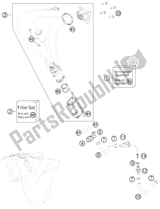 All parts for the Fuel Pump of the KTM 250 EXC F Australia 2015