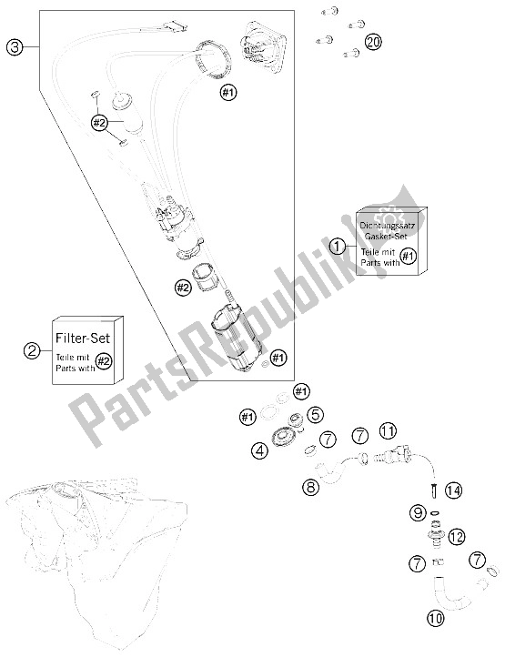 All parts for the Fuel Pump of the KTM 250 EXC F CKD Brazil 2015