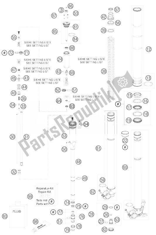 Tutte le parti per il Forcella Anteriore Smontata del KTM 690 Rally Factory Replica Europe 2007