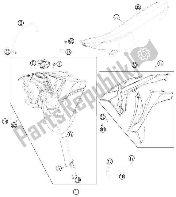 All parts for the Tank, Seat, Cover of the KTM 250 EXC Australia 2012