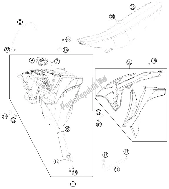 Toutes les pièces pour le Réservoir, Siège, Couverture du KTM 300 XC W USA 2012