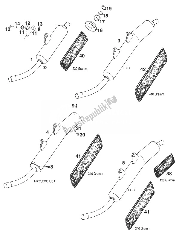 All parts for the Silencer 250-300 '98 of the KTM 250 MXC USA 1999