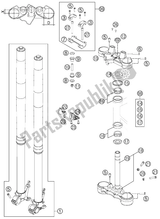 Tutte le parti per il Forcella Anteriore, Pinza Tripla del KTM 990 ADV Orange ABS Spec Edit Brazil 2011