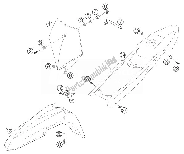 Tutte le parti per il Maschera, Parafango 660 Sms del KTM 660 Supermoto Factory Repl 03 Europe 2003