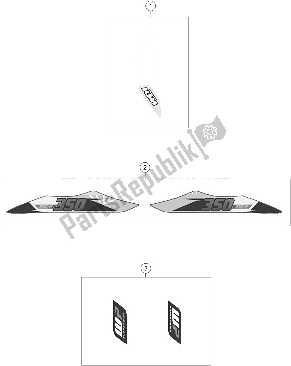 All parts for the Decal of the KTM 350 EXC F CKD Brazil 2015