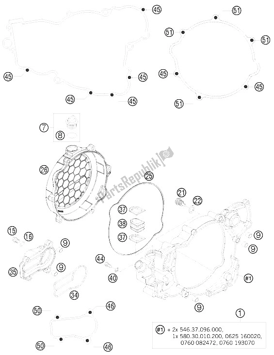 All parts for the Clutch Cover of the KTM 250 XC USA 2009