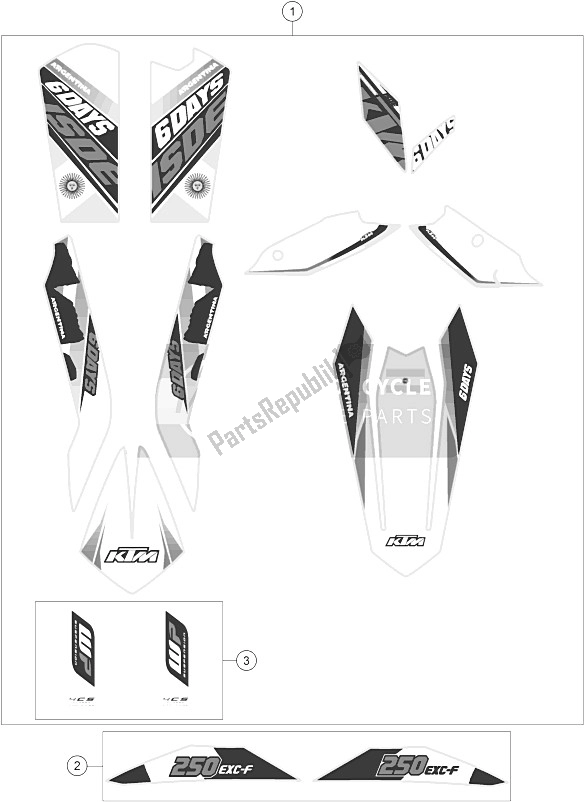 All parts for the Decal of the KTM 250 EXC F SIX Days Europe 2015