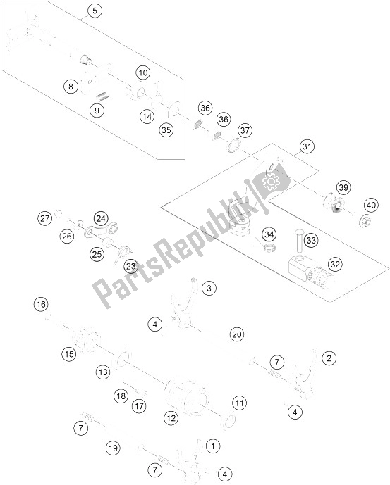 All parts for the Shifting Mechanism of the KTM 250 SX USA 2016