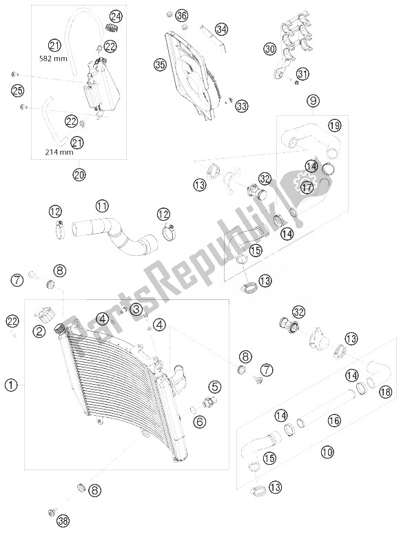 All parts for the Cooling System of the KTM 1200 RC 8 R IDM Europe 2010