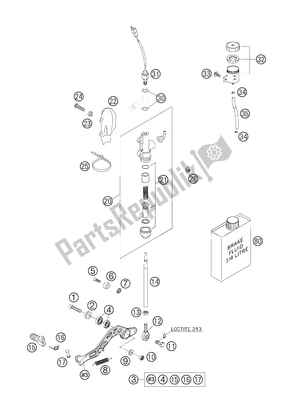 All parts for the Rear Brake Control of the KTM 640 LC4 Supermoto Orange Australia United Kingdom 2006