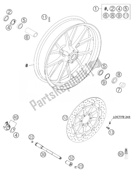 Tutte le parti per il Ruota Anteriore Brembo 640 Duke Ii del KTM 640 Duke II Black United Kingdom 2003