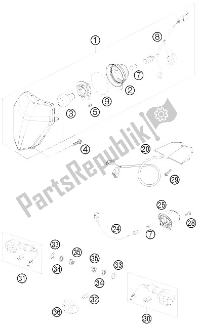 All parts for the Lighting System of the KTM 200 EXC Australia 2011