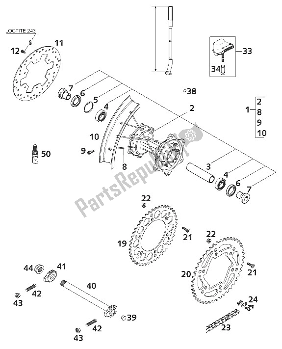 Tutte le parti per il Ruota Posteriore 125 Exe 2001 del KTM 125 EXE 100 Europe 2001