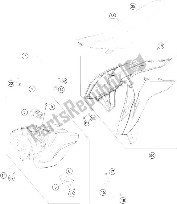 All parts for the Tank, Seat, Cover of the KTM 250 SX USA 2016