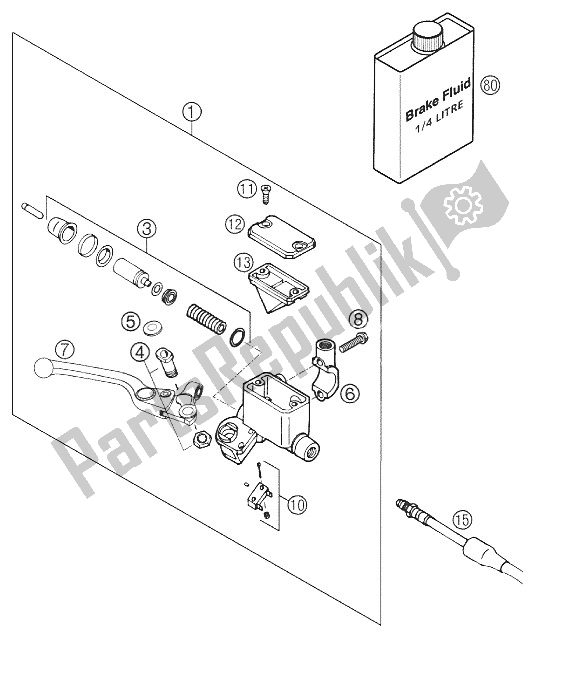 All parts for the Hand Brake Cylinder Duke 2000 of the KTM 640 Duke II Lime Australia 2001