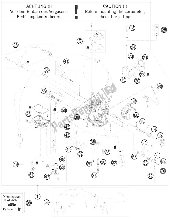 Tutte le parti per il Carburatore del KTM 250 SXS F Europe 2008