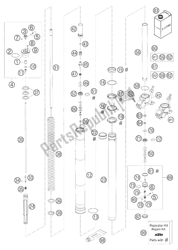 Toutes les pièces pour le Jambes De Fourche du KTM 640 LC4 Adventure USA 2006