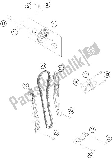 All parts for the Timing Drive of the KTM 500 EXC Australia 2012