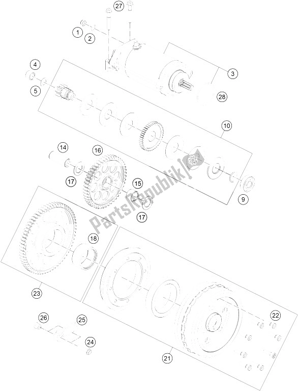 All parts for the Electrical Starter of the KTM 1190 Adventure ABS Grey USA 2015