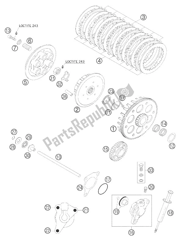 All parts for the Clutch 250-525 Racing of the KTM 525 MXC Desert Racing Europe 2005