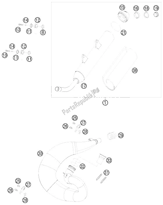 All parts for the Exhaust System of the KTM 300 EXC E Europe 2008