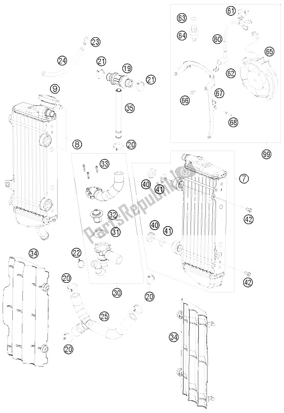 All parts for the Cooling System of the KTM 400 EXC Australia 2009