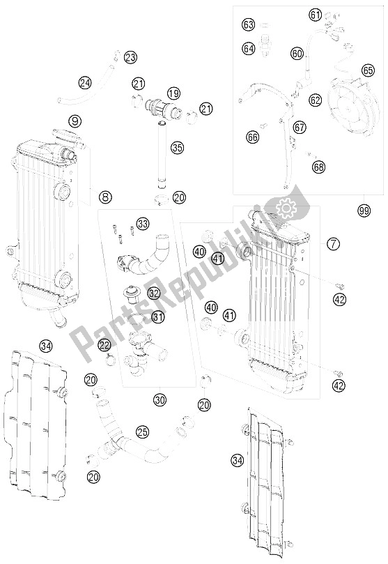 All parts for the Cooling System of the KTM 400 EXC Australia 2011