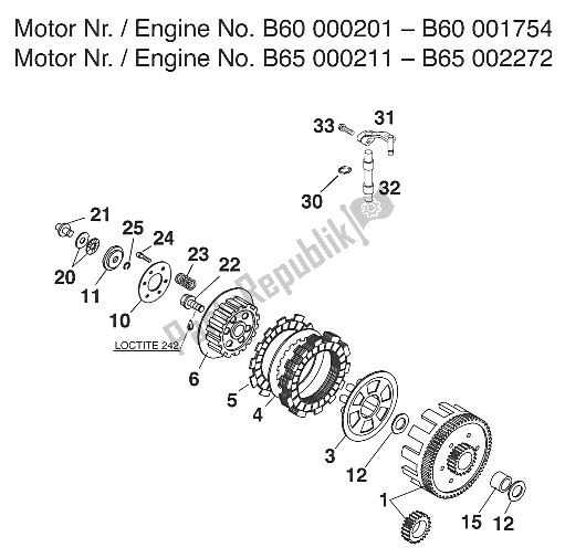 Tutte le parti per il Frizione 60/65 Ccm I 2000 del KTM 65 SX Europe 600115 2001