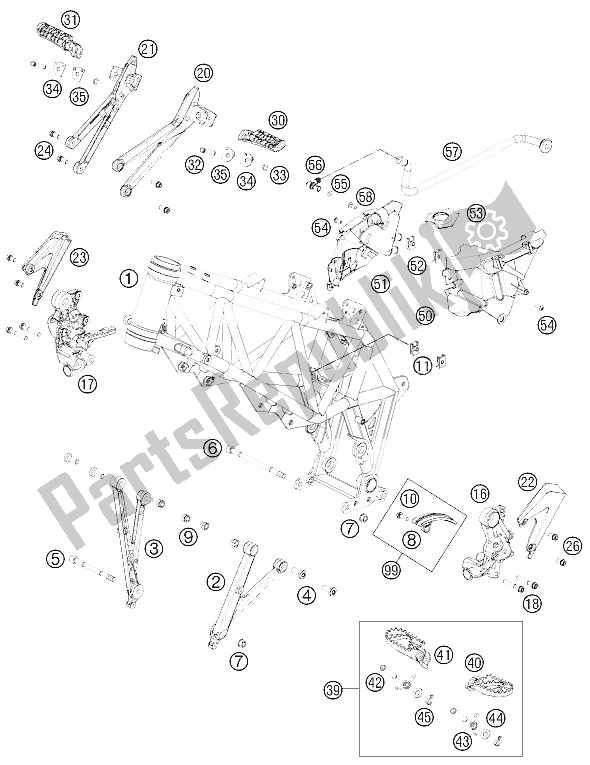 All parts for the Frame of the KTM 690 SMC R Australia United Kingdom 2012