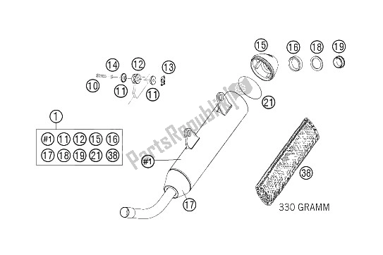 All parts for the Exhaust Silencer of the KTM 250 XC USA 2006