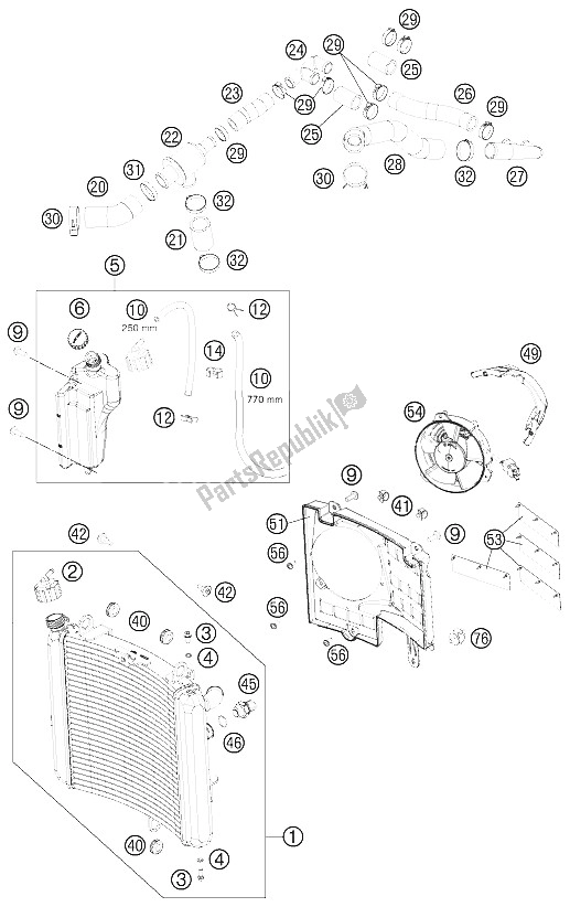 All parts for the Cooling System of the KTM 990 Superm T Black ABS Europe 2012